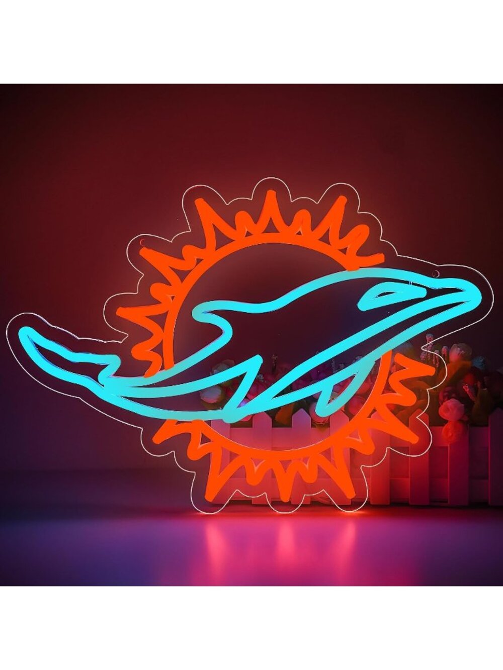 Dolphin Neon Sign Ice Blue & Red Acrylic Silicon Dimmable LED Light Art Theme